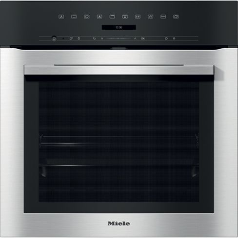 Miele H7164BP 76L Built-In Electric Single Oven with Pyrolytic Cleaning in Clean Steel - A+ Rated